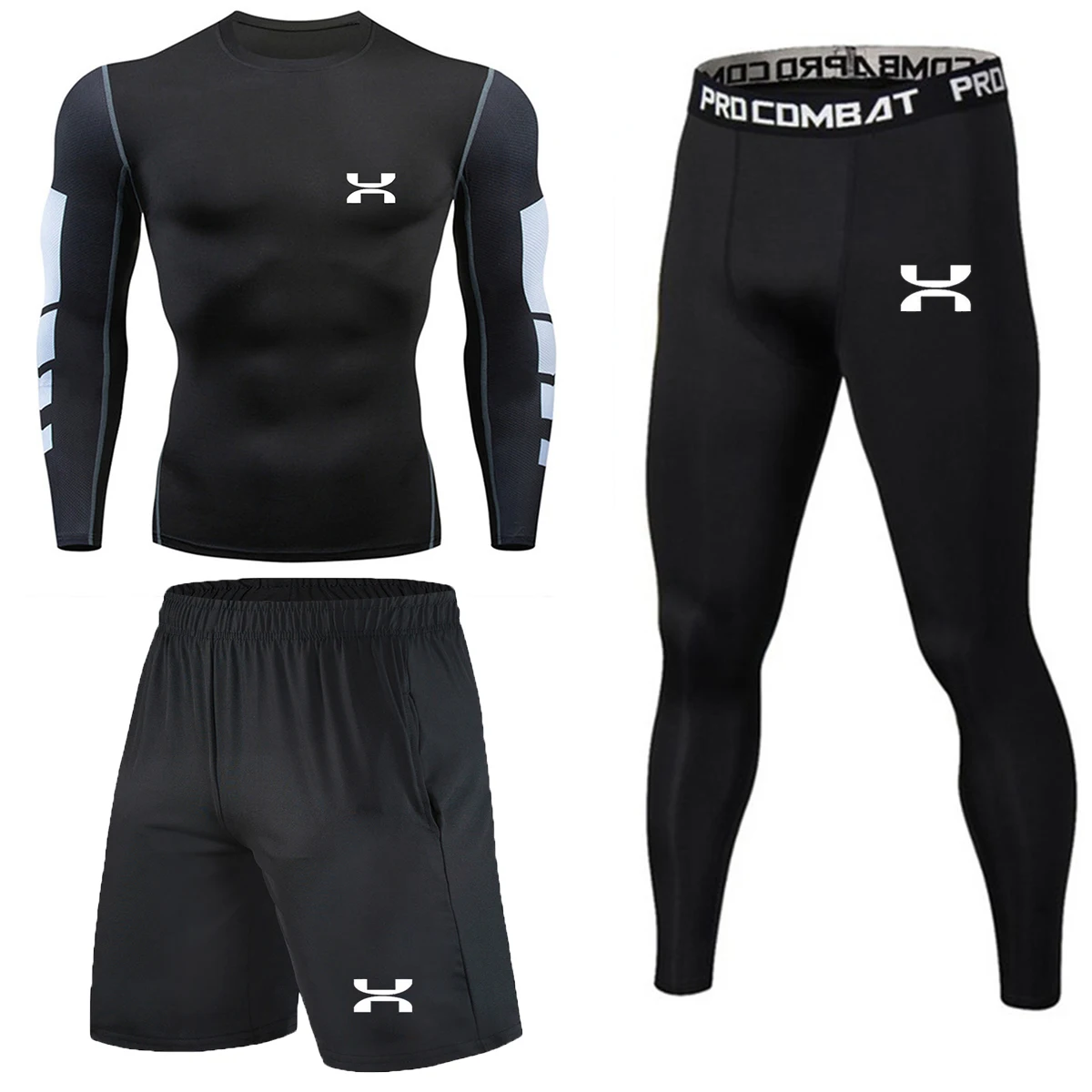 

Summer men's running wear 3 pieces/set of men's sportswear compression sportswear fitness sports tights brand running sportswear