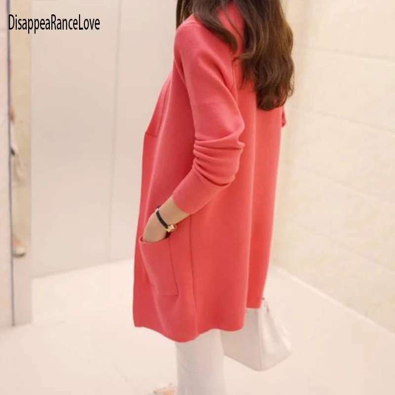 Женский кардиган средней длины элегантный вязаный свитер с карманами накидка