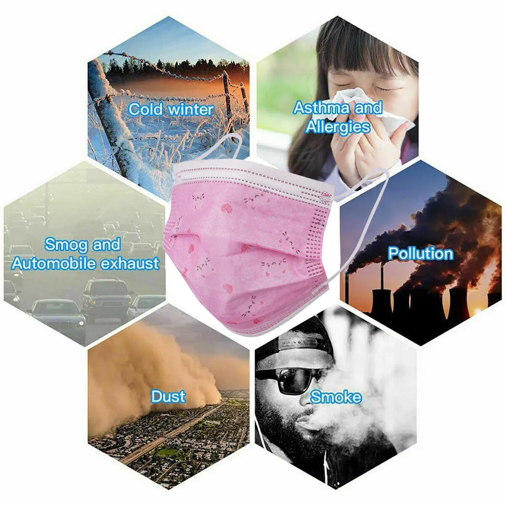 

50 Pcs Children Mouth Masks 3-layer Anti-Dust pink Disposable protection Masks for Adults and kids Face Mask mascarilas D14