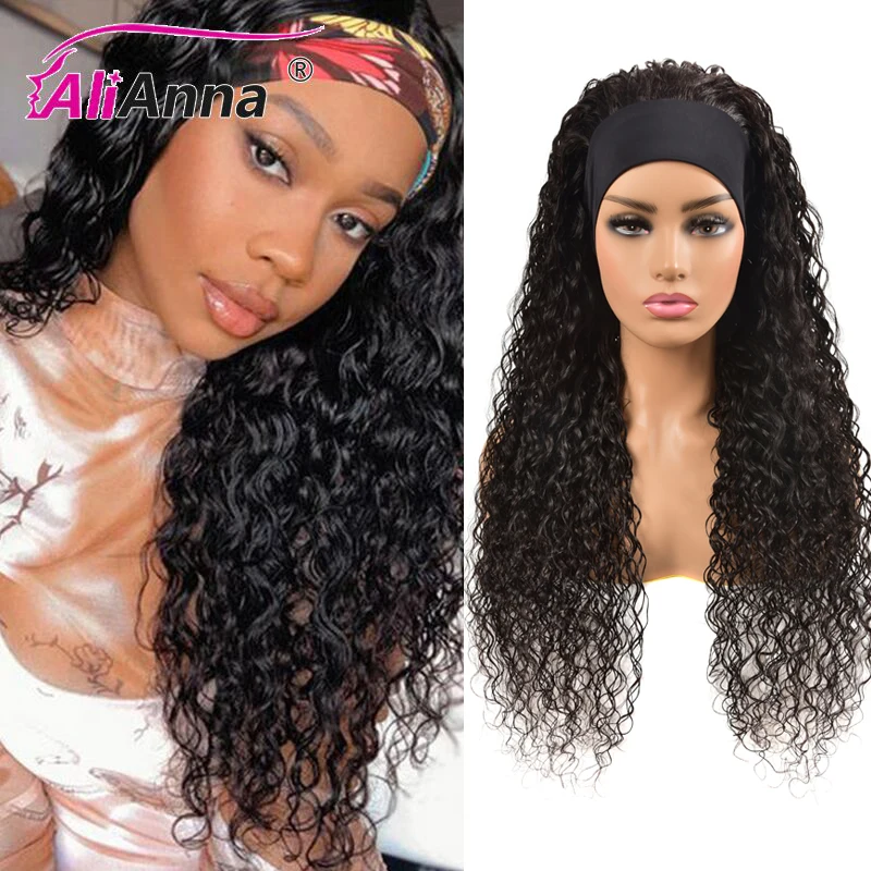 30 Inchs Headband Wig Brazilian Hair 100% Human Hair Wigs Soft Water Wave Headband Wig Human Hair No Lace Long Size Alianna Wigs