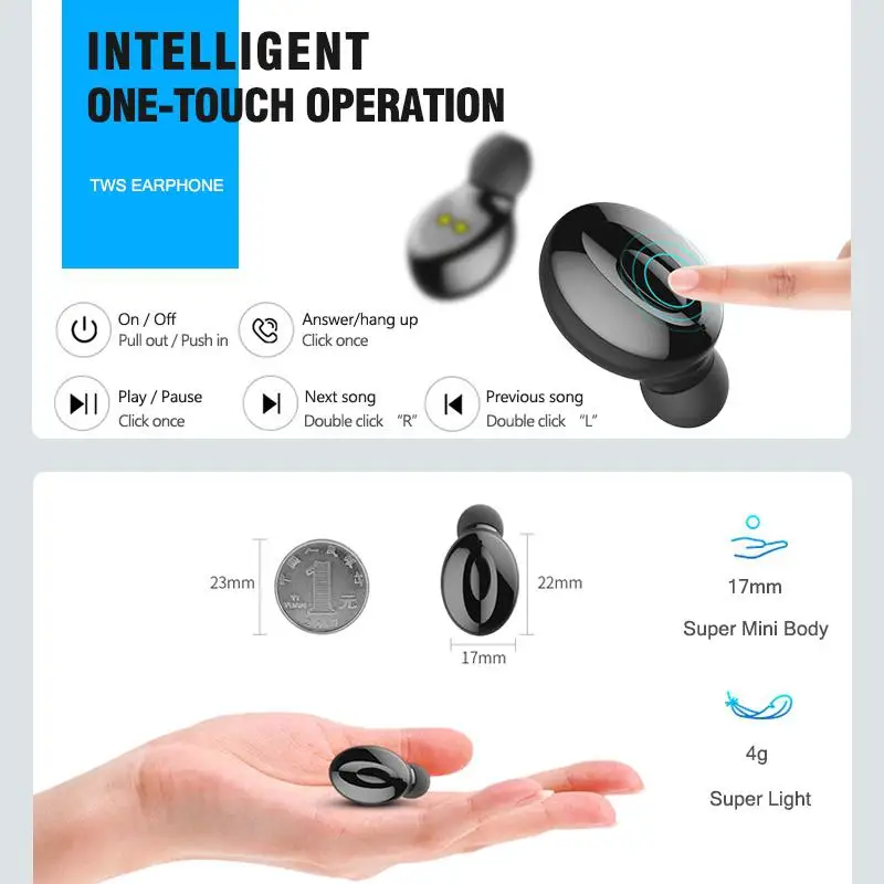 BEESCLOVER Mini TWS Беспроводная Bluetooth гарнитура спортивные наушники вкладыши стерео с