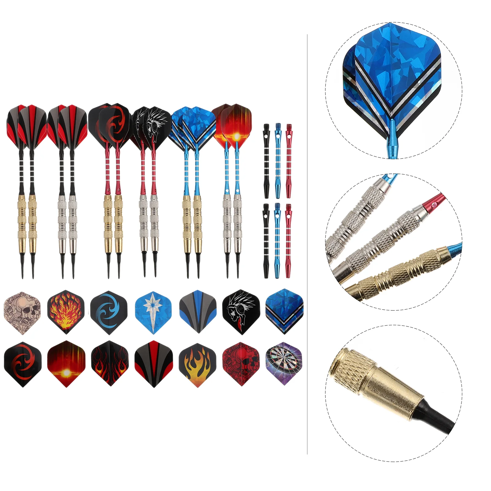 

12pcs Professional Dart Set 6pcs Aluminum Shafts 100pcs Dart Tips 30pcs Flights