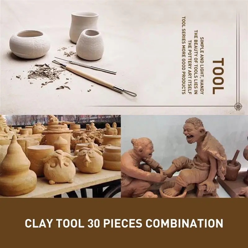 

30PCS Ceramic Clay Tool Set Polymer Clay Tool Wooden Pottery Carving Clay Cleaning Tool Set Suitable For Beginners