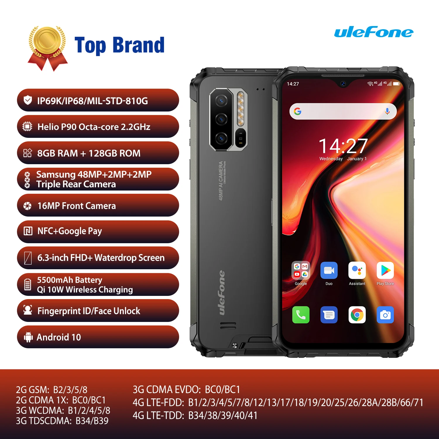 ulefone armor 7 rugged mobile phone android 10 2 4g5g wifi 8gb128gb helio p90 ip68 48mp cam 4g lte global version smartphone free global shipping