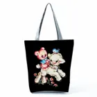 Портативная вместительная Черная Женская сумка-шоппер, тоут с мультяшным рисунком овцы, цветов, индивидуальная милая сумка с животными, яркие цвета