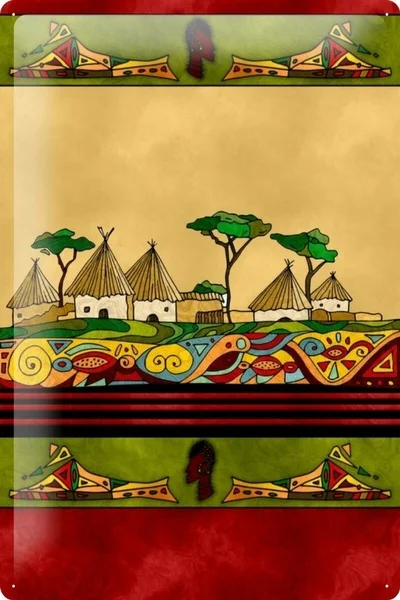 

Tin Sign African Village Colorful Ornaments Metal Plate