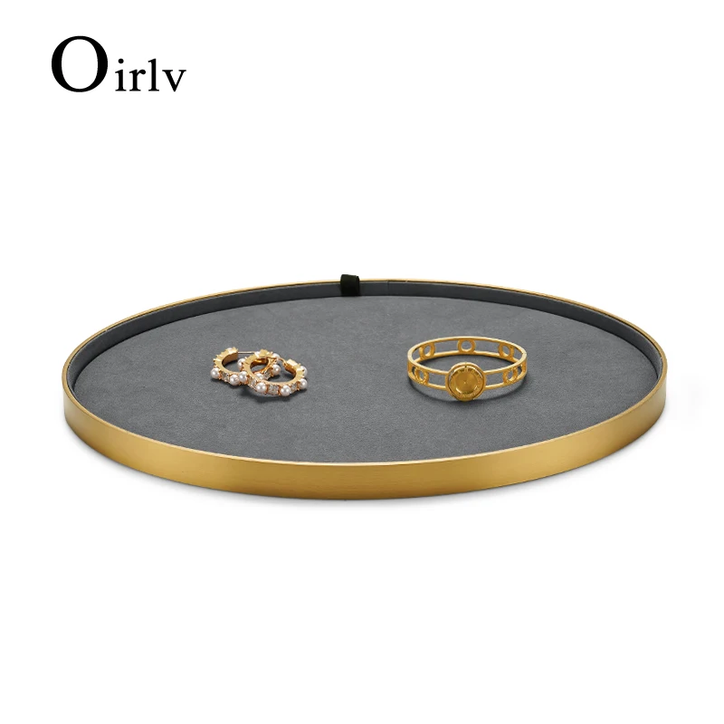 Oirlv New Brushed Metal Two-Color Surface Jewelry Tray Jewelry Necklaces Rings Display Storage Display Tray Props