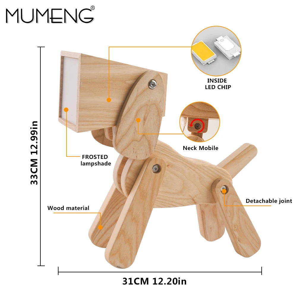 Креативная настольная лампа MUMENG из твердой древесины многоугольный