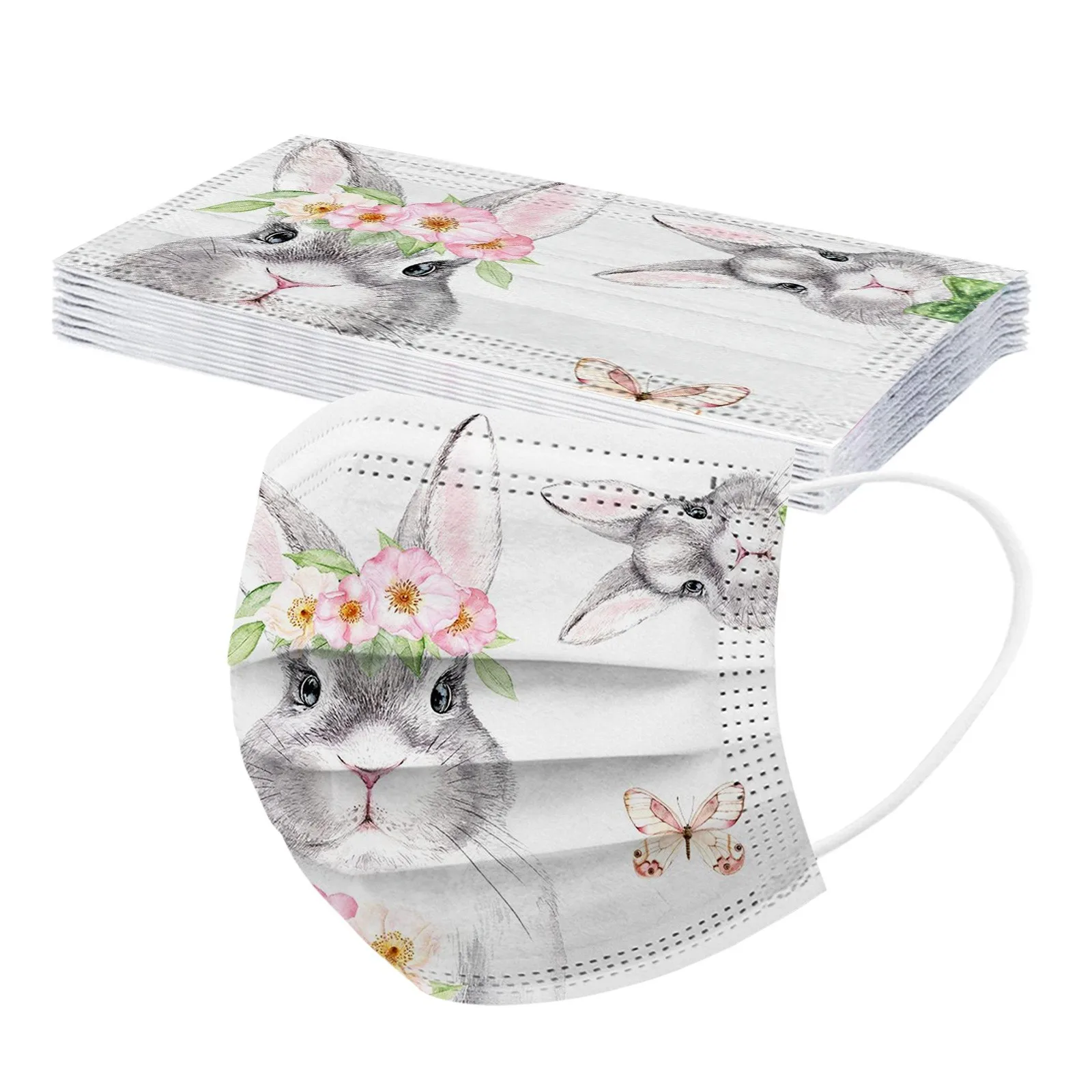 

10PCS mascarillas Adult Disposable Mask Easter Bunny Eggs Printing Three Layer Protective Breathable Mask masque