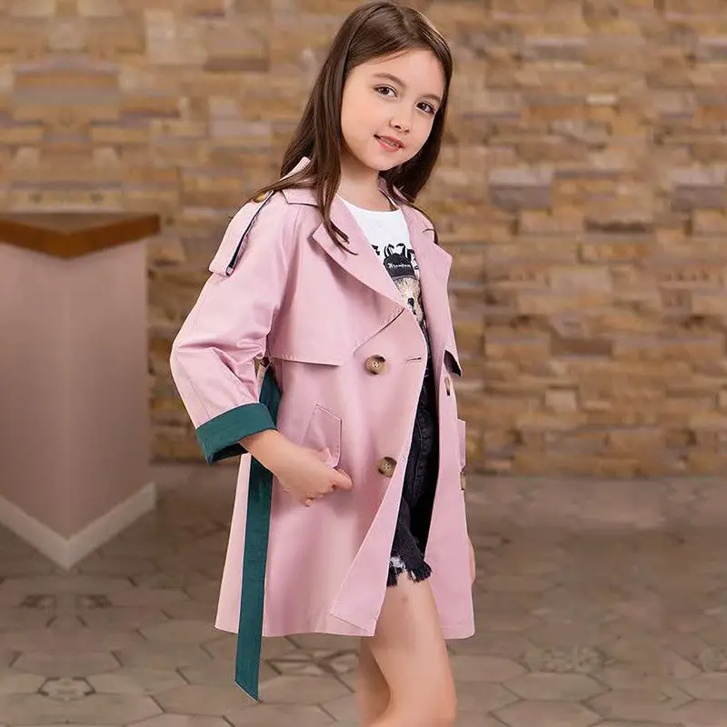 

Windbreaker In The Long Girl British Wind 2021 New Middle School Children Coat Fashionable Coat Spring Autumn 8-16 Years Old