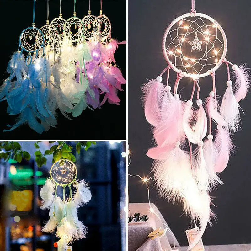 

New Dream Catcher WITH Night Light Feathers Light Portable Handmade Night Light Wall Hanging Decoration Room Home Hanging