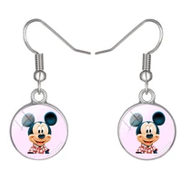 disney cute mickey mouse earrings fish hook earrings handmade glass cabochon earrings jewelry ladies