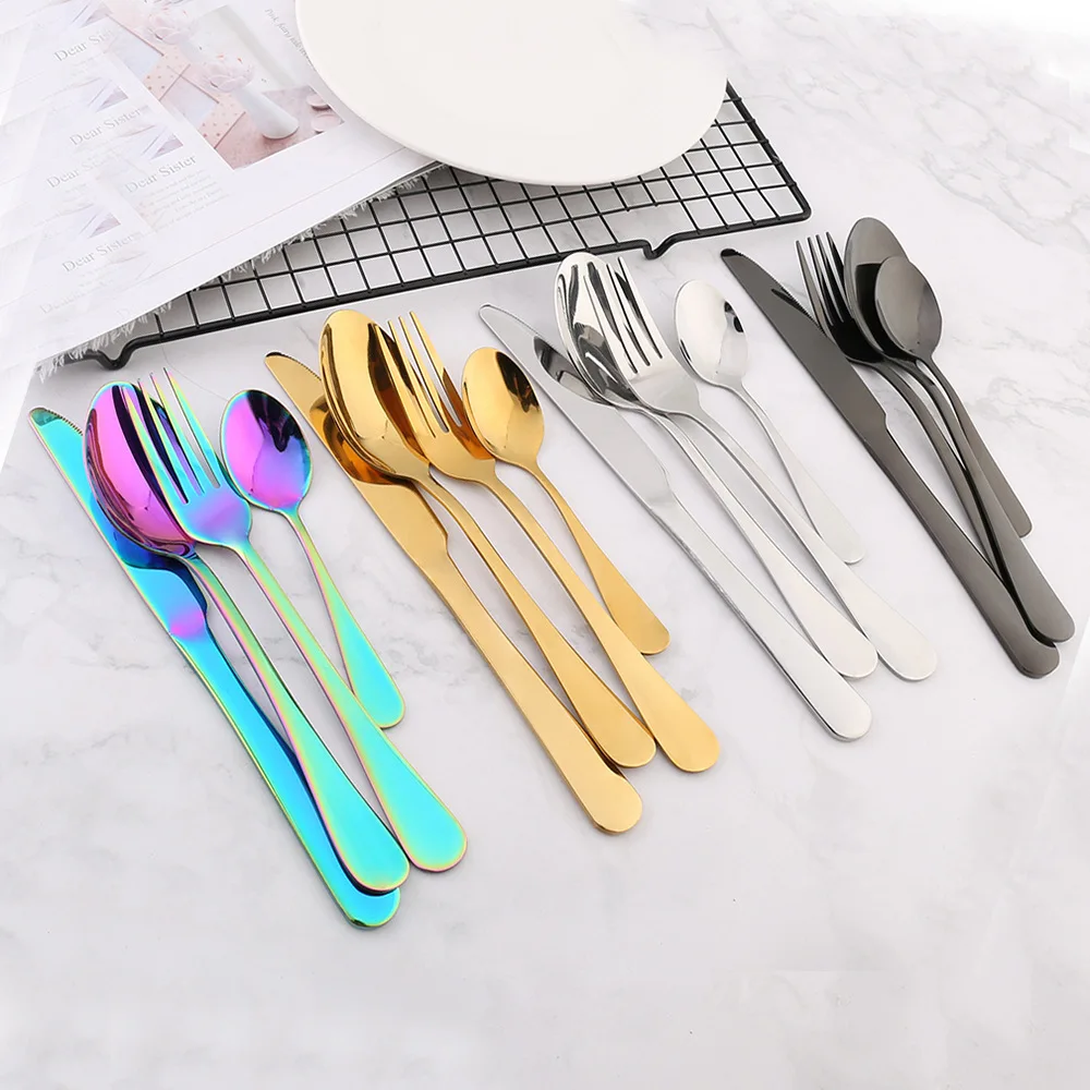 

Creative Stainless Steel Colorful Tableware Steak Food Cutlery Set Forks Knives Spoons Restaurant Household Dinnerware Set
