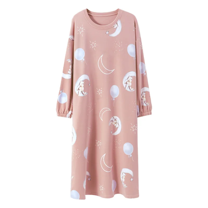 Cotton Nightdress Women's Autumn Long Sleeve Nightgown Lady Long Knee Length Home Clothes Female Sleepwear Sleeping Wear