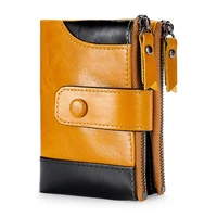 new short wallet genuine leather anti theft brush purse unisex double zipper casual wallet fashion luxury stitching money purses