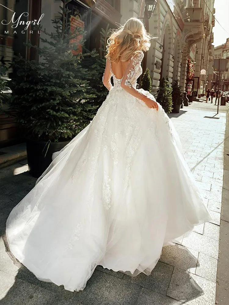 

MNGRL New simple wedding dress backless sleeveless design chiffon lace bride dresses princess dress plus size tailor-made