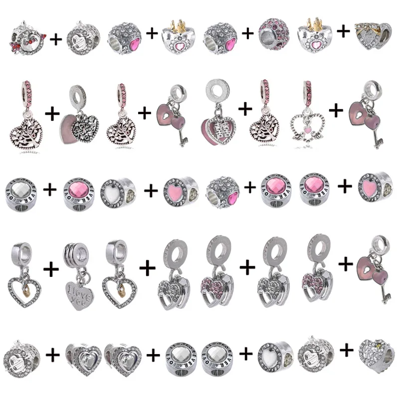

2Pcs/Lot 45 Styles Crystal Crown Heart Charm Beads Fit Pandora Bracelet For Women Handmake Romantic Valentine's Day Jewelry Gift