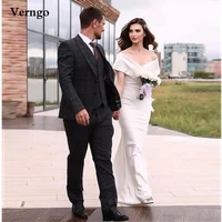 verngo off the shoulder silk satin wedding dress off the shoulder simple bridal gowns floor length bride long formal dress
