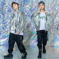 kid hip hop clothing silver motorcyle bomber jacket streetwear tactical cargo jogger pants for girls boys dance costume clothes
