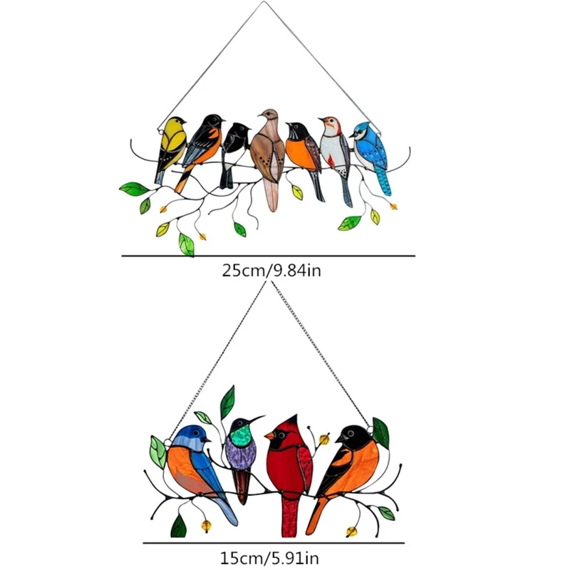 

Bird Stained Glass Window Panel Hanging Suncatcher Wind Chimes Birds on a Wire Home Decor Wall Art Bedroom Ornaments LXAC