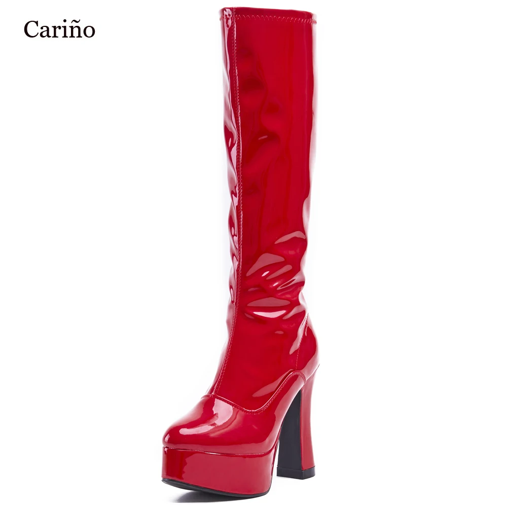 

Ретро GoGO сапоги до колена в виде бабочек, новинка, 12 см на не сужающемся книзу массивном каблуке с платформой в стиле унисекс нарядное платье...