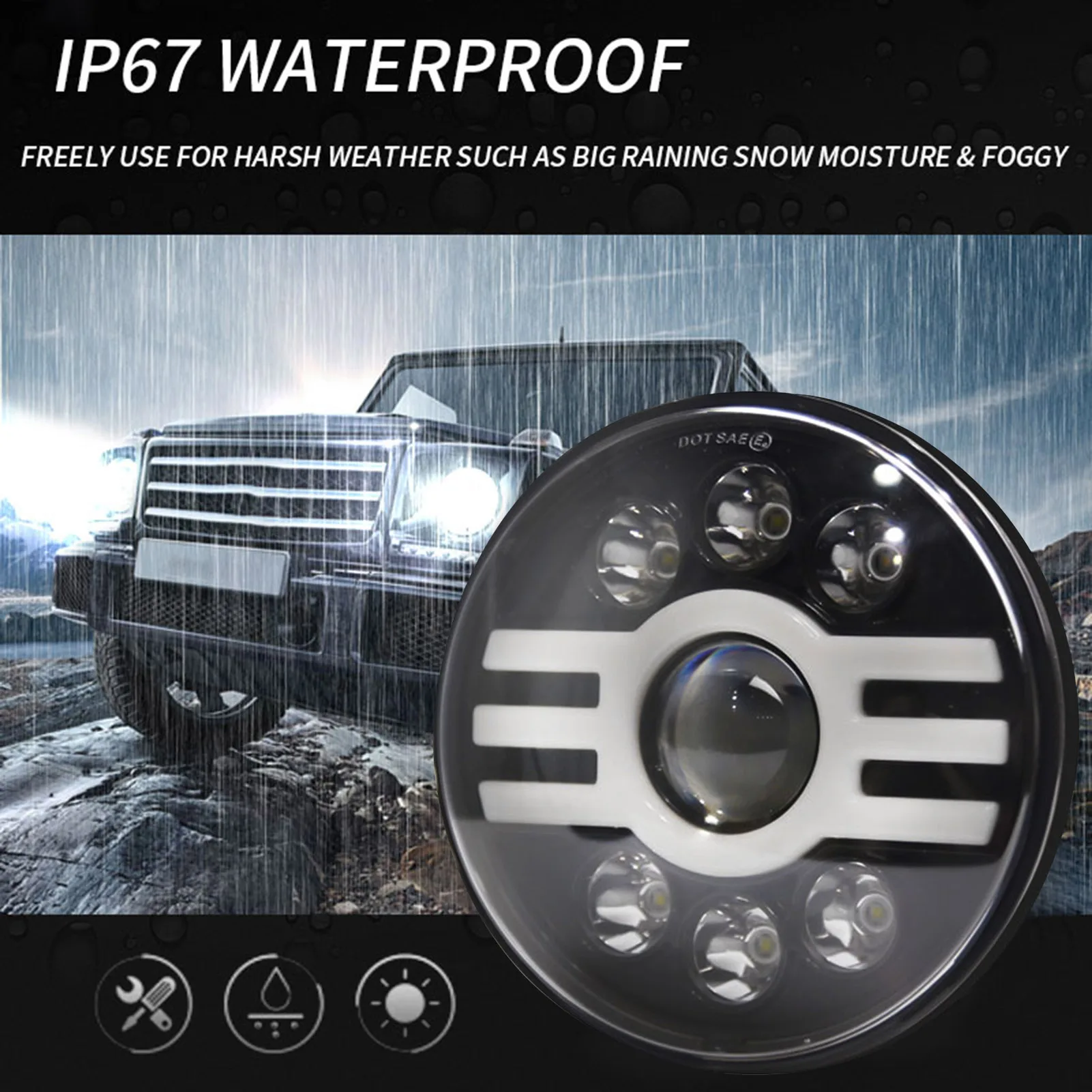 Светодиодный налобный фонарь для автомобиля 7 дюймов 500 Вт Круглый h типа супер