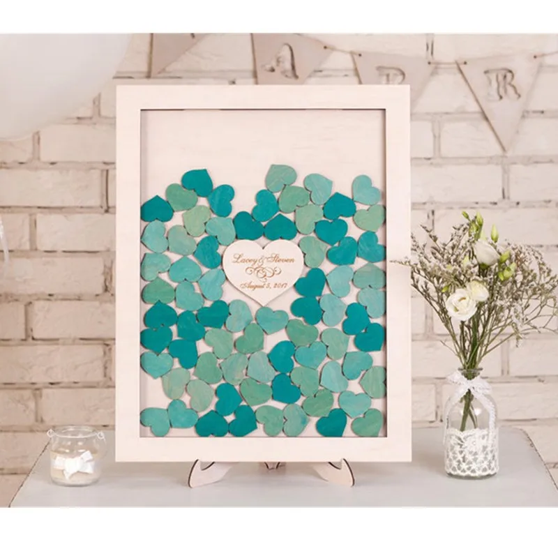 Деревенская книга для гостей с зелеными сердечками альтернатива деревянная