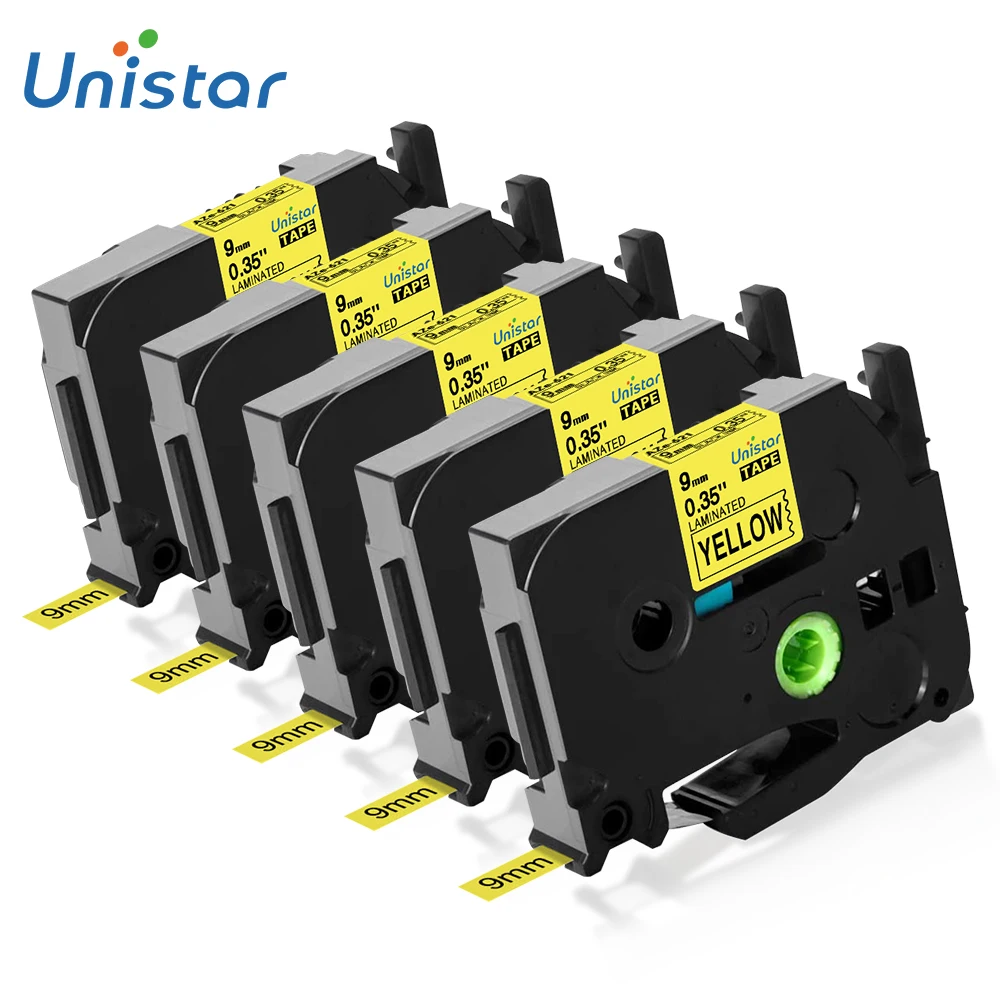 Unistar 5 шт. совместимый с Brother Label Maker TZ лента для этикеток 9 мм черная на желтой