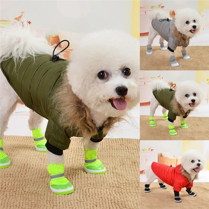 Теплая зимняя одежда для собак и кошек свитер куртка пальто с капюшоном 2019 @