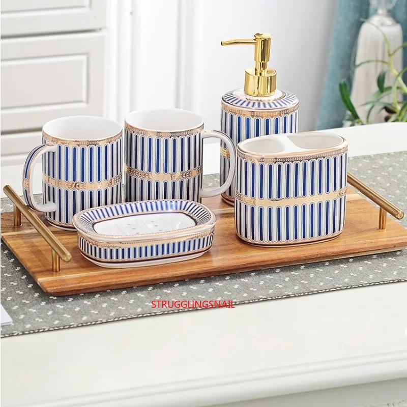 

Ceramic Toiletries Bathroom Set Marble Porcelain Cup Toothbrush Holder / Soap Dispenser / Tray Bathroom Decoration Accessories