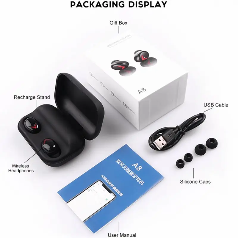 A8 TWS Bluetooth наушники Беспроводная гарнитура 5 0 сенсорное управление тяжелый бас