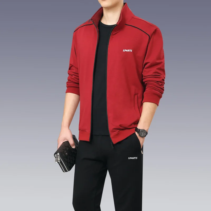 

New Men Business Casual Fashion Sporting Suit Elastic band Zipper Sweatshirt Sweatpants Black Clothing 2 Pieces Set Tracksuit
