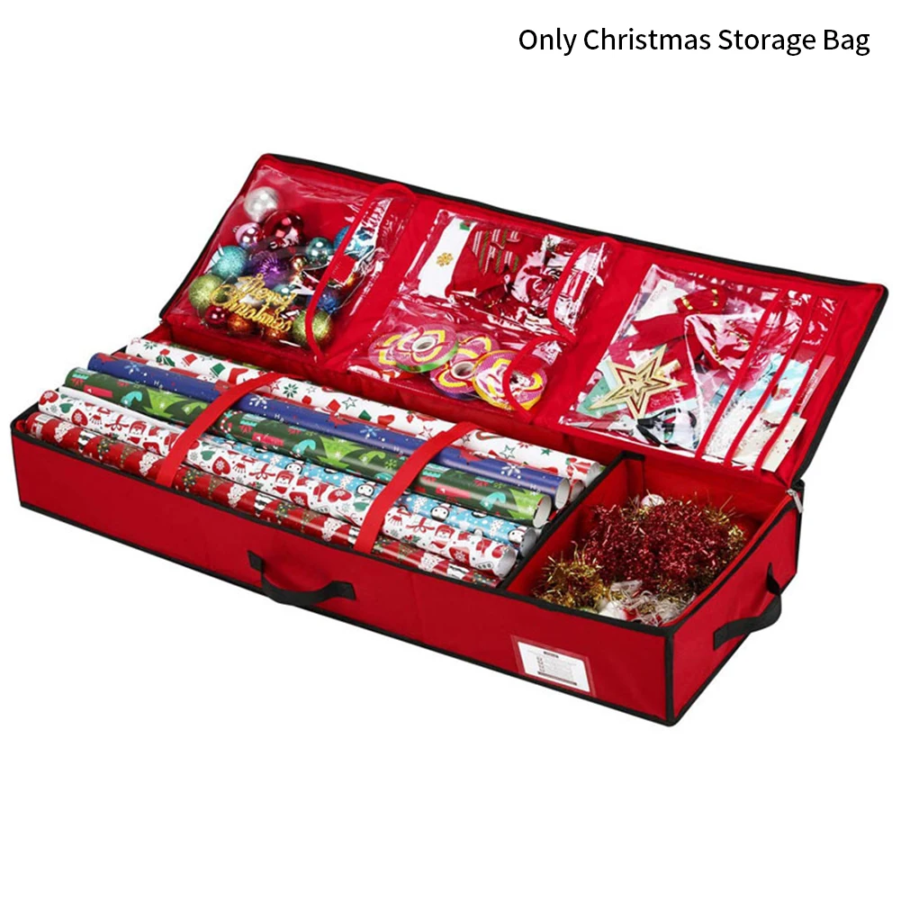 

Zipper Closure Large Capacity Inner Pockets Tear Resistant Convenient Gift Wrap Washable Christmas Storage Bag Red Oxford Cloth