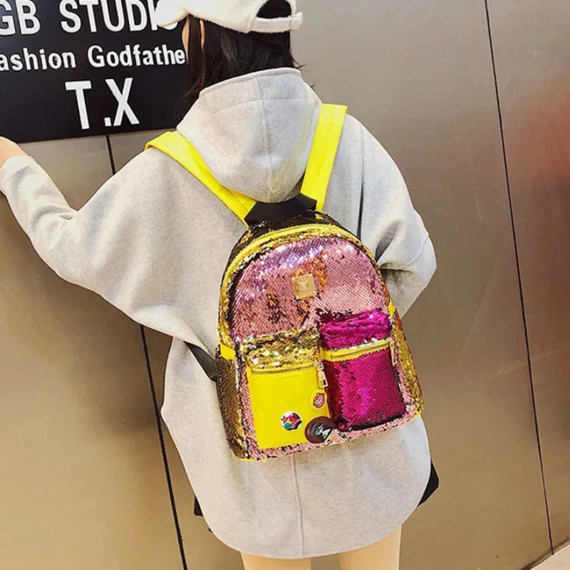 Рюкзак для девочек тренд сумка на плечо большая вместительность цветные пайетки