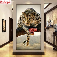 large size 5d diy diamond painting cross stitch full square round diamond embroidery leopard panther swallow picture decor art