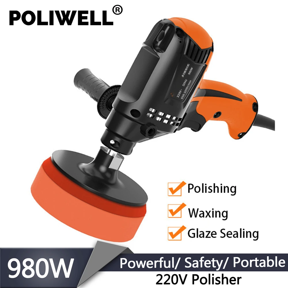 

POLIWELL электроинструменты 5 дюймов 125 мм шлифовально-Полировальный Станок шлифовальная машина 980 Вт 3200 об/мин Полировочная воском машина для автомобильной деревянной мебели металла