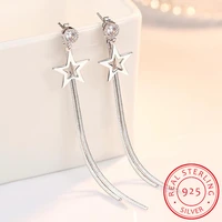 real 925 sterling silver tassel earrings for women zirconia star long chain earring oorbellen boucle doreille new trendy gift
