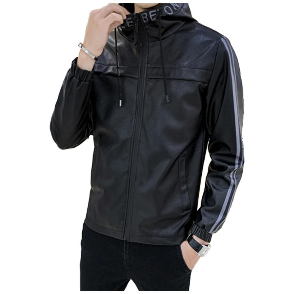 

European and American men's new spring and autumn hooded motorcycle clothes men's brand leisure comfortable fit leather jacket