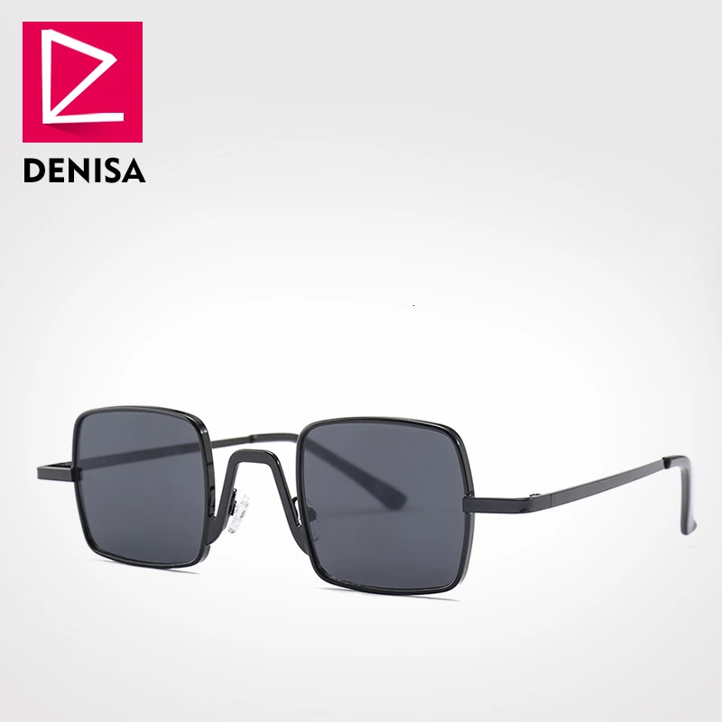 

Солнцезащитные очки DENISA G22019 для мужчин и женщин, винтажные маленькие квадратные солнечные аксессуары в стиле ретро, с чёрными, желтыми линз...