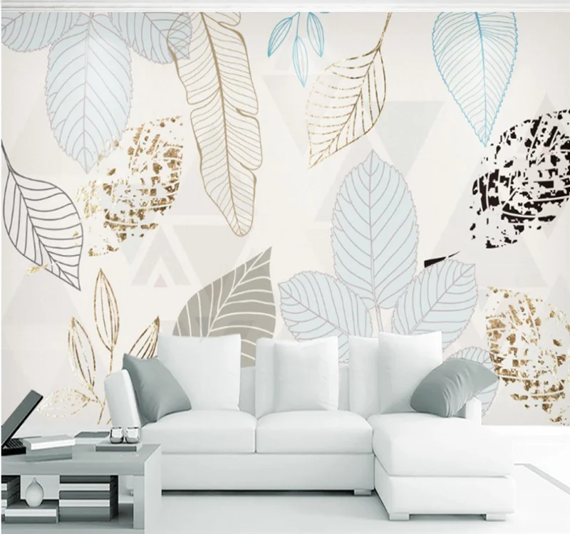 Custom 8D wallpaper mural modern minimalist hand-painted leaves abstract retro Nordic decorative painting | Обустройство дома