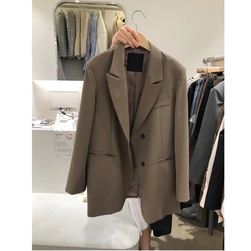 

Весенние туфли черного цвета, костюм с блейзером для женщин 2021 размера плюс Tailleur Femme, на одной пуговице, негабаритных Повседневная куртка с к...