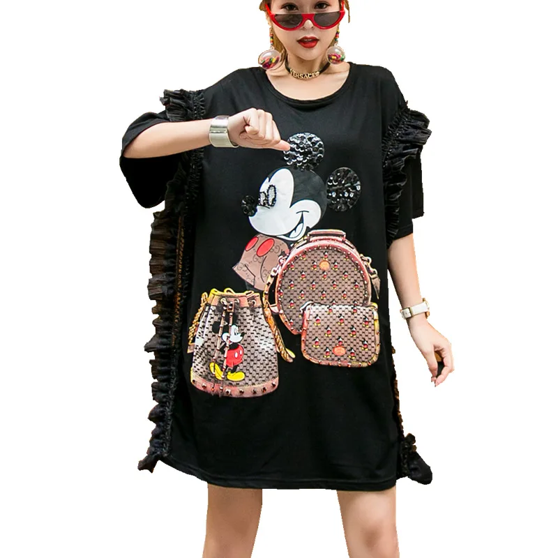 DISNEY Микки Маус женские 2020 Новая летняя футболка с блёстками и застёжкой грибок