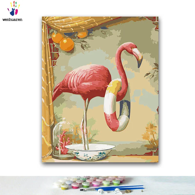 DIY Раскрашивание по номерам картины с Фламинго комплектами 40x50