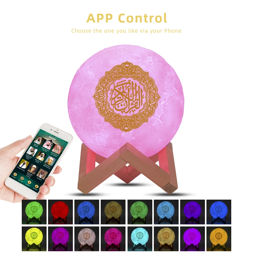 Murah Speaker Quran Kompatibel Dengan Bluetooth Lampu Malam Muslim Nirkabel Speaker Bluetooth Buku Quran Bacaan Lampu Bulan 3D Warna-warni
