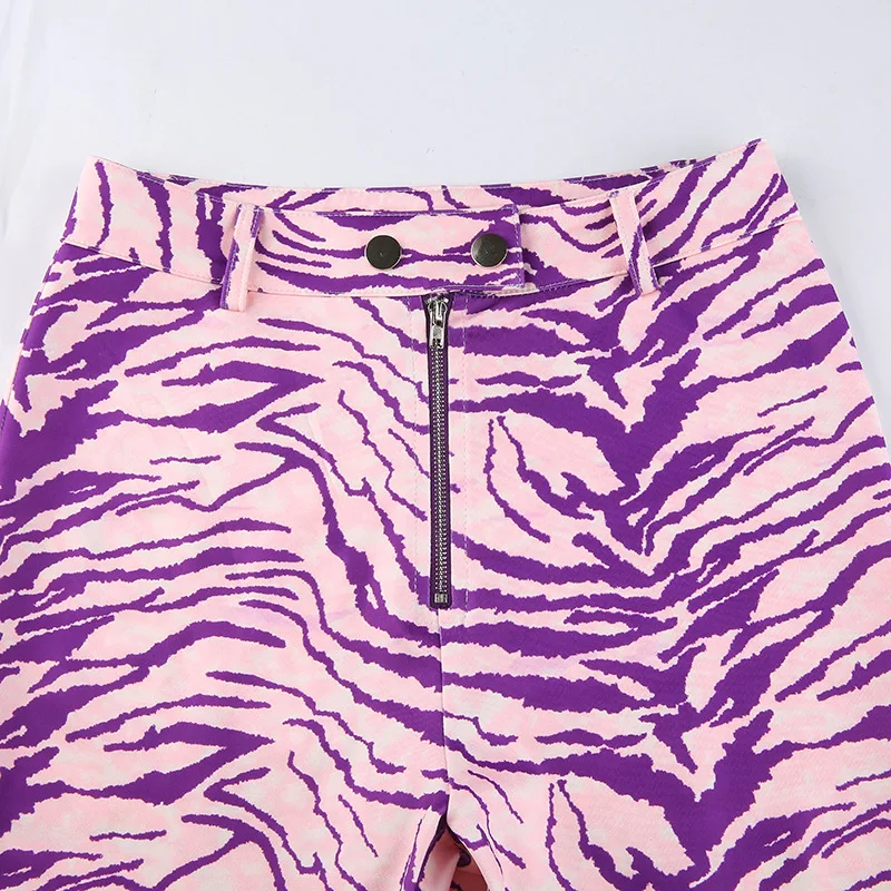 

Purple Animal Zebra Pants Womens Fall 2020 Fashion Zipper High Waist Y2K Long Trousers Ladies Streetwear Skinny Sweatpants