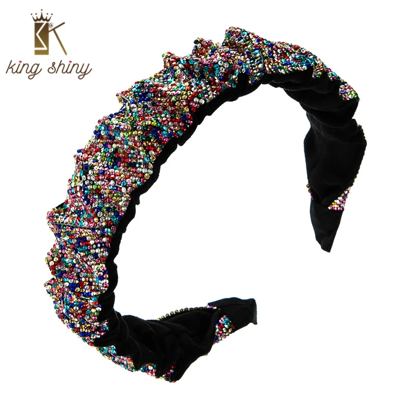 

Блестящая элегантная Корейская полноцветная повязка Стразы King, шикарная многоцветная повязка для волос с кристаллами и бисером, аксессуар...
