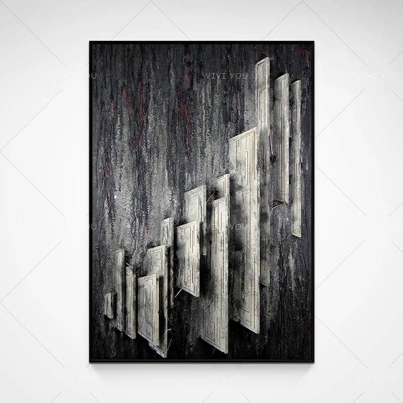 

Best Art Black White Blue Gray Abstract Oil Painting Canvas Handmade Painting Home Decor Oil Painting Artwork
