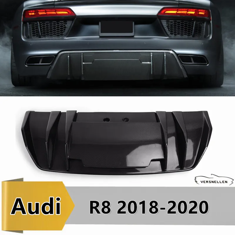 

Car Rear Bumper Diffuser Lip Spoiler for Audi R8 2018 2019 2020 Carbon Fiber Rear Lip Skirt Chin Protector Cover Trim V Style