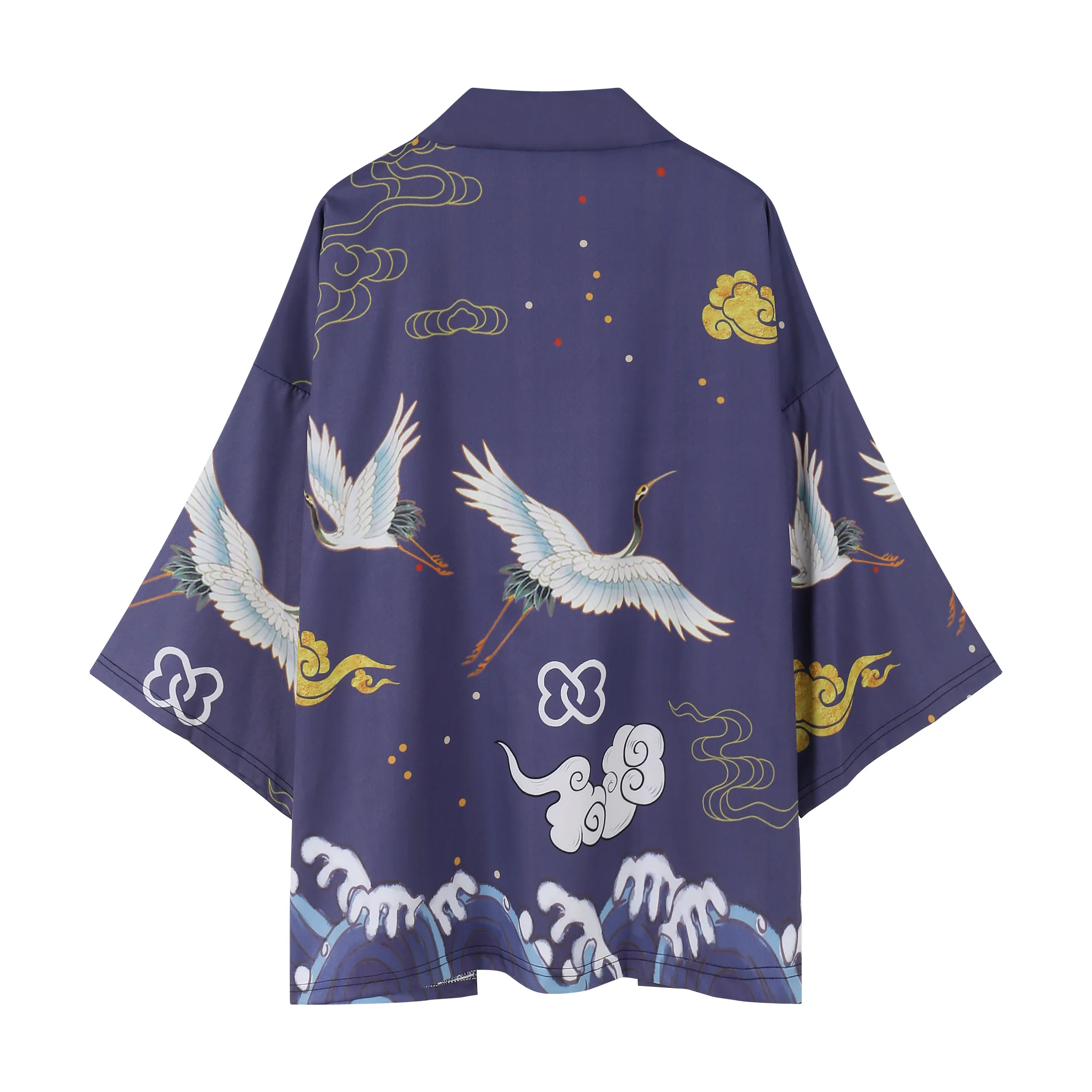 

Women Yukata Beach Traditional Crane Print Kimono Men Japanese Cardigan Cosplay Shirt Blouse