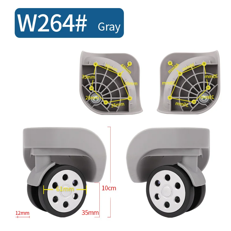 W264(2 Wheels)Gray Чемодан Замена колеса ремонт фитинг чемодан тяга коробка оборудование Замена аксессуары 360 Универсальные ролики - Цвет: W264(2 Wheels)Gray